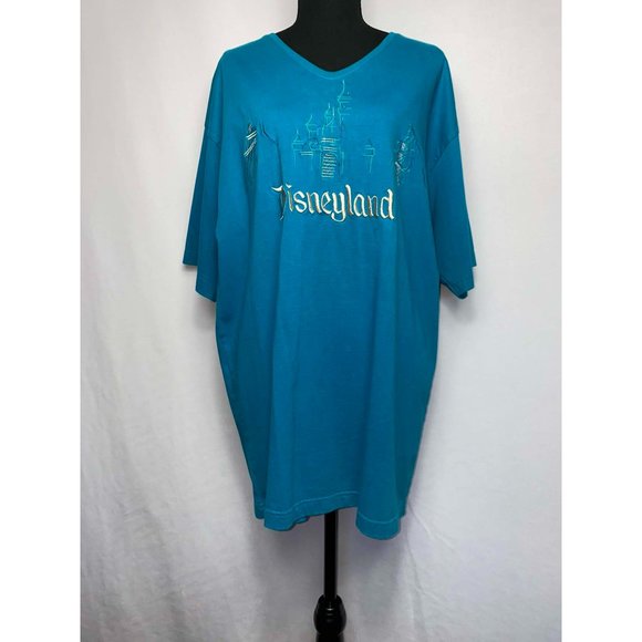 Mickey, Inc. Vintage 90's Blue Disneyland Embroidered V-neck Shirt - Picture 1 of 8